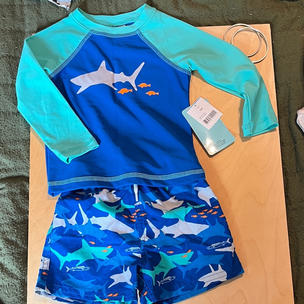 Floatimini Blue and Aqua Shark Rashguard Set